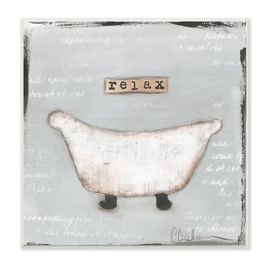 Stupell Industries Relax Bathtub Pastels Bath Wood Wall Plaque